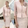 Elegante rosa mãe da noiva vestidos com jaqueta renda appliqued contas vestido de convidado de casamento na altura do joelho formal mãe outfit pro273y