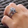 2020 Pierścienie Vintage Moda Biżuteria 925 Sterling Silver Poduszka Kształt Niebieski Sapphire CZ Diamentowe Kamienie Szlachetne Kobiety Wedding Bridal Ring Set