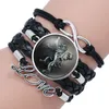 Men's and Women's Alloy Leather Cuff Wrap Wrap Adjustable Bangle TV Star with the Same (Five Ropes) Power Game Family Badge Time Gemstone Br