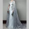 Zarif Gelinlik Modelleri Uzun Dantel Ceket / Sarar Jewel Aplikler Boncuk Mermaid Abiye giyim Sweep Tren Geri Fermuar Afrika Parti Elbise