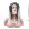 Parrucca sexy cosplay corta Bob Glueless ombre Grigio Parrucche sintetiche anteriori in pizzo con capelli per bambini 180% Densità parrucche in fibra resistente al calore per le donne