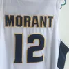 남자 # 12 JA Morant Murray State College Basketball Jersey Morant 자수 머레이 주 노란색 흰색 해군 농구 유니폼 더블 스티치 이름과 번호