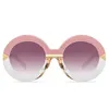 Luxe-oversized ronde zonnebril vrouwen roze gradiënt cirkel zonnebril vrouwelijke half transparante verloop oculos gratis verzending
