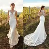 Eddy K 2019 Country Mermaid Wedding Dresses V Neck Lace Satin Sweep Train Bridal Gowns Plus Size Beach Boho robe de mariée