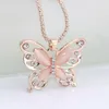 Fashion Women Rose Gold Opal Butterfly Charm Pendant Pendre Long Chain Collier Bijoux de cou Collier de tour Simple pour filles PS6404492