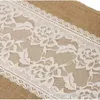 30cm * 275cm Vintage Burlap Lace Hessian Table Runner Natural Jute Pastoral Style Wedding Home Party Decoration