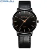 CWP2021 Mens de luxo relógios crrju homens ultra fino À prova d 'água esporte de quartzo relógio de pulso masculino fino pulseira de couro pulseira relógio de presente reloj hombre