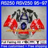 Aprilia RS-250 RSV250 1995 1996 1997 1997hm.6 RSV250RRブラックレッドトップRSV250R 95-97 RSV 250 RR RS 250 95 96 97フェアリング