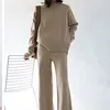 Genayoaa набор двух частей набор пуловер свитер трексуита женщины высокая талия вязание широкие брюки ног женский костюм 2 шт набор зима 2019