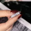 Marca 925 SILVER PAVE Emerald cortar praça cheia CZ ETERNIDADE BAND noivado casamento anel Simulado de jóias com diamantes Tamanho 5,6,7,8,9,10