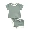 Kids Designer Kläder Baby Sommar Casual Kläder Satser Kortärmad Solida Toppar Byxor Passar Bomull T-shirts Dragskytt Byxor Outfits AYP446