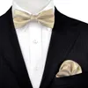 BF15 Solid Checked Gold Yellow Mens Pre-tied Tuxedo Bow Tie Hanky 100% Silk Adjustable Whole Casual Wedding Part245o