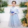 Cosplay traje de Snow Queen II para los vestidos de partido de las muchachas suéter falso de dos piezas de encaje princesa Carnival Kid Frock ropa de los niños M949