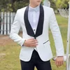 Новые пользовательские белые мужчины костюмы свадебные жениха смокинг с черной шалью отворот с тонкой подходят лучший мужчина выпускной носить Blazer 3 штуки (куртка + брюки + жилет) 278