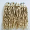 200g Mongolian Kinky Curly Tape In Haarverlängerungen 613 # blonde Tape In Extensions 80pcs lockiges Remy Tape In Haarverlängerungen