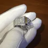 Handmade Jewelry Men Fashion White Gold Filled rings Round cut 4ct Diamond Cz Engagement wedding band ring for men bijoux298L