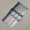 Polished Metal Black Silver Watchband 20mm 22mm 24mm Stainless Steel Watch Band Strap Men Silver Bracelet Replacement Solid Link T190620