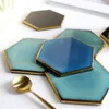 Nordic Hexagon Goldplated Ceramic Placemat Heat Isolation Coaster Porslin Mattor Pads Table Decoration4385280