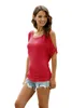 3xLセクシーオフショルダーTシャツ夏の女性ティーカジュアルバックレースアップトップス半袖OネックルーズオールラウンドTシャツ