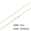 Fashion Box Chain 18K Gold Plated Chains Pure 925 Silver Necklace Long Chains Jewelry for Children Boy Girls Womens Mens 1mm 2016