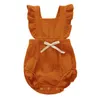 Baby kids kleding waggel zomer rompertjes solide jumpsuit zuigeling ruches Ownises pasgeboren mouwloze romper fashion driehoek klim kleding A5274