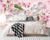 Carta da parati moderna 3d Cerchio bianco Fiore rosa Superficie del lago Decorazioni per la casa Soggiorno Camera da letto Rivestimento murale Carta da parati HD