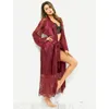 Novas Mulheres Longo Lace Satin Robe Sleepwear Night Gown Babydoll Robe De Cetim De Seda Robes De Seda Nupcial Da Dama De Honra Vestido de Casamento Kimono