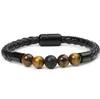 8 mm mattes Onyx-/Tigerauge-Howlith-Türkis-Stein-Perlen-Armband aus echtem Leder, Seil, Armbänder für Männer und Frauen