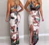 Kadınlar Tavuskuşu Tüy Baskı Uygun Slit Slip Elbise Maxi Elbise Partisi Yaz Bodycon Elbise V Neck236q