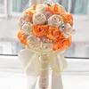 Большой Шелковый Роскошные розы с диаметром атласной лентой Свадебные букеты для невесты Bridesmaid 20см Свадьба руки Холдинг цветок