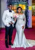 Nigerian Mermaid Wedding Dresses 20 Sweetheart Beaded Lace Appliqued Long Sleeves Chapel Train Length African Black Girl Bridal Gowns BA9464