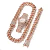 20mm klocka och kubansk kedjehalsbandsmycken bred Rose 3st Mens Hip Hop Big Gold Set Silver Armband Nstaj6947323