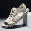 Sandalias para Hombre, zapatos, sandalias de cuero genuino, zapatos de verano para Hombre, sandalias de gladiador con hebilla transpirable para playa, Zapatillas para Hombre