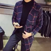 Mens Autumn Winter Warm Wool&Blends Fashion Casual Slim Plaid Double Breasted Overcoats High-end Brand Long Tranch Jackets Male