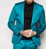 Conjunto de traje de satén azul real para hombre de moda de ANNIEBRITNEY, esmoquin para fiesta de graduación, boda, trajes de novio delgados, chaqueta brillante personalizada Pants261M