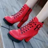 As mulheres botas de tornozelo botas para as mulheres Lace Up Square Heel Winter Shoes Casual Super High Heal Botas