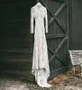 Vintage pełna koronka suknie ślubne syrenka długie rękawy wysoki dekolt bez pleców Sweep pociąg suknia ślubna suknie ślubne Vestidos De Noiva