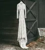 Vintage Full Lace Mermaid Wedding Dresses Long Sleeves HIgh Jewel Neck Backless Sweep Train Wedding Dress Bridal Gowns Vestidos De Noiva