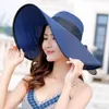 Женщина Стро Бич ВС Hat Summer Casual Широкий Брим Solid Складной Hat Lady Floppy Bowknot ленты Пляж Cap TTA-1036