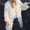 white fake fur coat