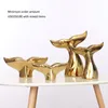 Golden Whale Tail Statue Figurines Modern Ceramic Animal Sculpture Flower Vase Contemporary Coastal Ornament Decoration for Home Office