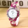 Women Dress Watches Luxury Flowers Printed Geneva Watch Women Casual Quartz Watch Elegant Popular Ladies Dress Wristwatch