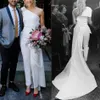 A Line One Shoulder Wedding Dresses Jumpsuit Soft Satin Pleated Bridal Gowns Wedding Reception Vestidos De Novia Robes De Mariée