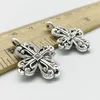 50 stks Bloem Cross Charms Hangers Retro Sieraden Accessoires DIY Antieke Zilveren Hanger voor Armband Oorbellen Sleutelhanger 26 * 18mm