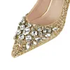 2020 Nowe Kobiety Fetysz 6 cm Wysokie Obcasy Kobiet Bridal Stiletto Kryształowe Obcasy Pompy Lady Scarpins Eleganckie Glitter Gold Wedding Buty