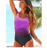 Eendelig badpak Dames Vintage Gradiënt Badmode Criss Cross Back Monokini Badpak Strandkleding Maillot De Bain