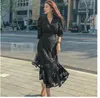 Nowy projekt damski trzy ćwierć rękawe Seksowne haft gazy wysokiej talii Haft Haftowe koronkowe kwiatowe szczupła talia syrena maxi długa sukienka vestidos