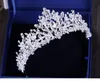 Barok Luxe Rhinestone Kralen Hart Bridal Tiara Crown Silver Crystal Diadeem Sluier Tiaras Bruiloft Haaraccessoires Hoofdepunten