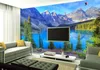 壁のための壁紙3 dのための居間の雪山湖の風景テレビの背景の壁