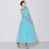 2019NEW 블루 핑크 레이스 긴 소매 볼룸 댄스 경쟁 드레스 여성 Waltz 드레스 표준 현대 무용 공연 의상